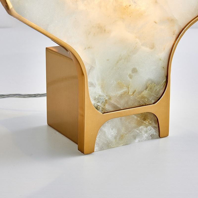LuxRoyale Modern Alabaster Accent Lamp with Brass Base - Natural Stone Table Lamp