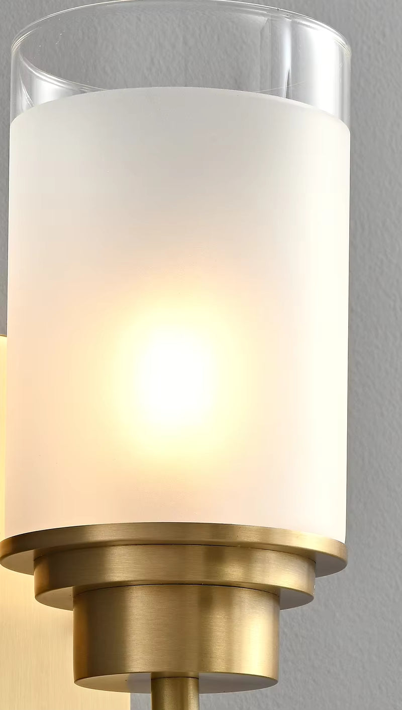 RoyaleGlow Modern Brass Glass Wall Sconce Frosted Cylinder Light Fixture