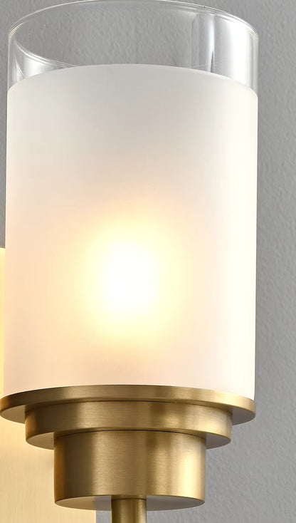 RoyaleGlow Modern Brass Glass Wall Sconce Frosted Cylinder Light Fixture