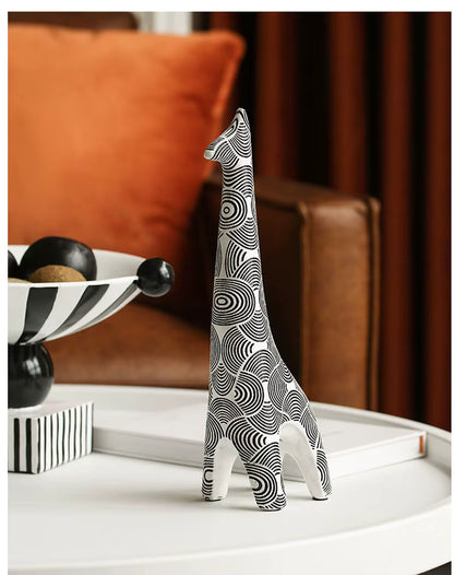 RoyaleGlow Nordic Striped Bird Figurine - Modern Black & White Ceramic Decor