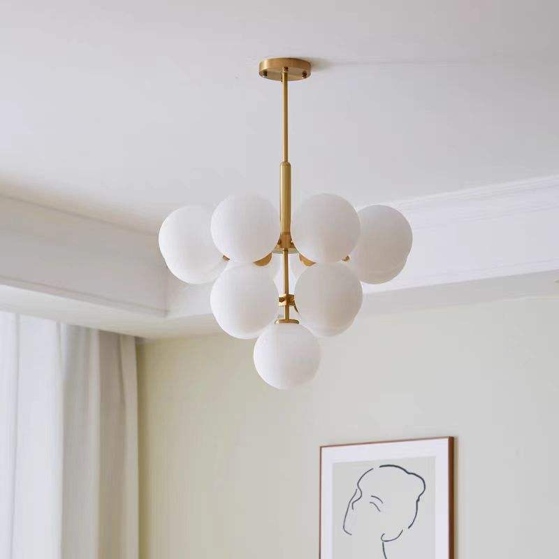 Royelux Modern Brass Globe Chandelier - Frosted Glass Hanging Ceiling Light Fixture