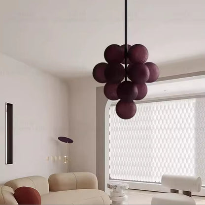 LuxRoyale Modern Grape Chandelier With Ribbed Glass Spheres In Purple