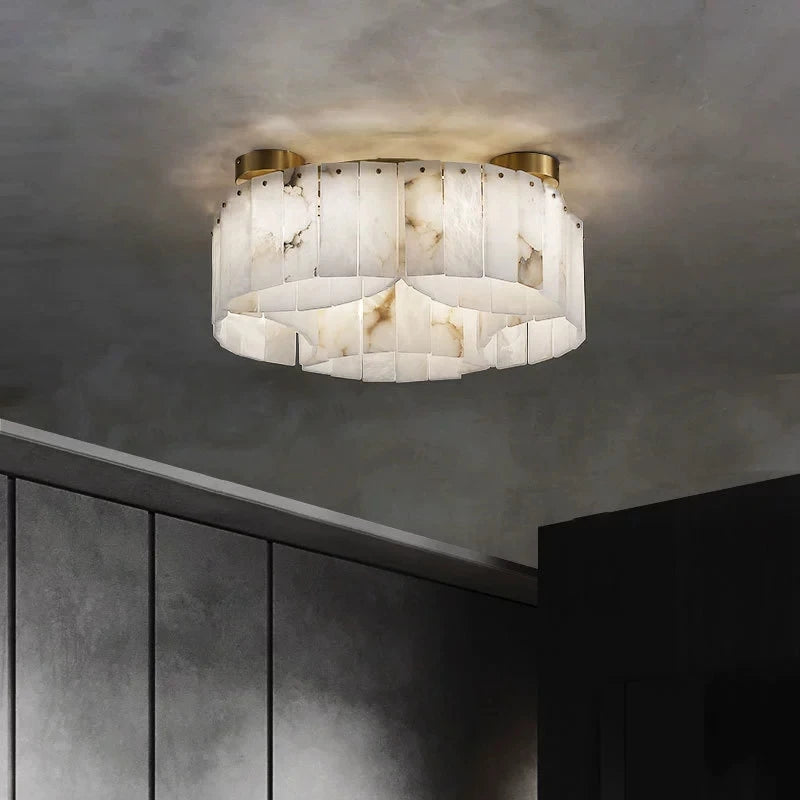RoyaleGlow Modern Alabaster Flush Mount Ceiling Light for Living Room & Hotel