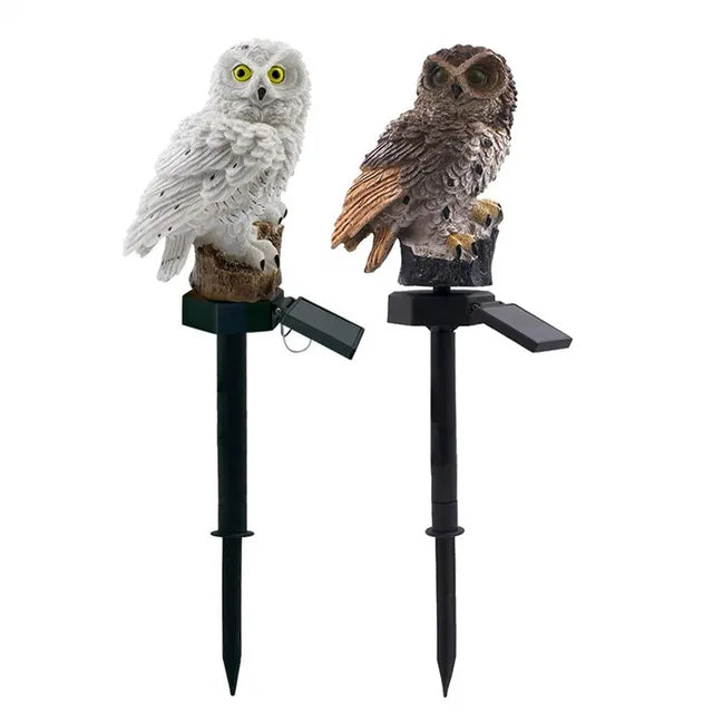 Owl Solar Garden Light - Waterproof LED Solar-Powered Animal Stake Light for Outdoor Path, Lawn, and Yard Decoration - Brown