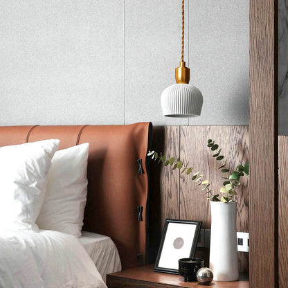 Royelux Modern Pleated Ceramic Pendant Light with Brass Accent for Kitchen Island