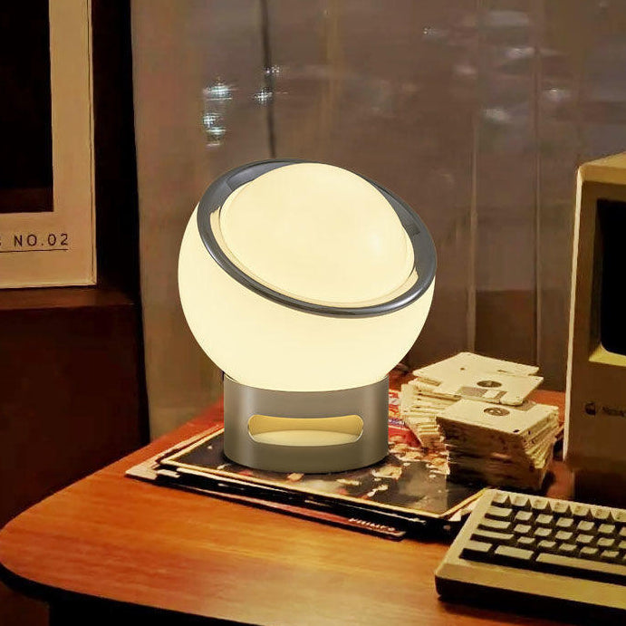 RoyaleGlow Retro Swivel Globe Table Lamp - White Glass & Chrome Accent Light