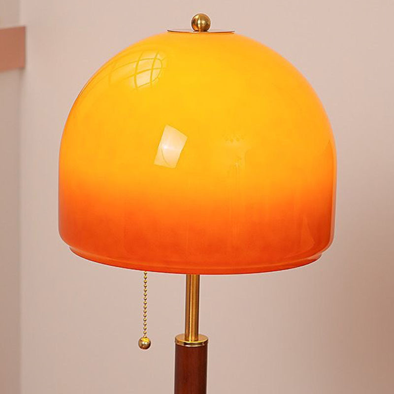 RoyaleGlow Mid-Century Modern Wood Table Lamp with Amber Dome Shade