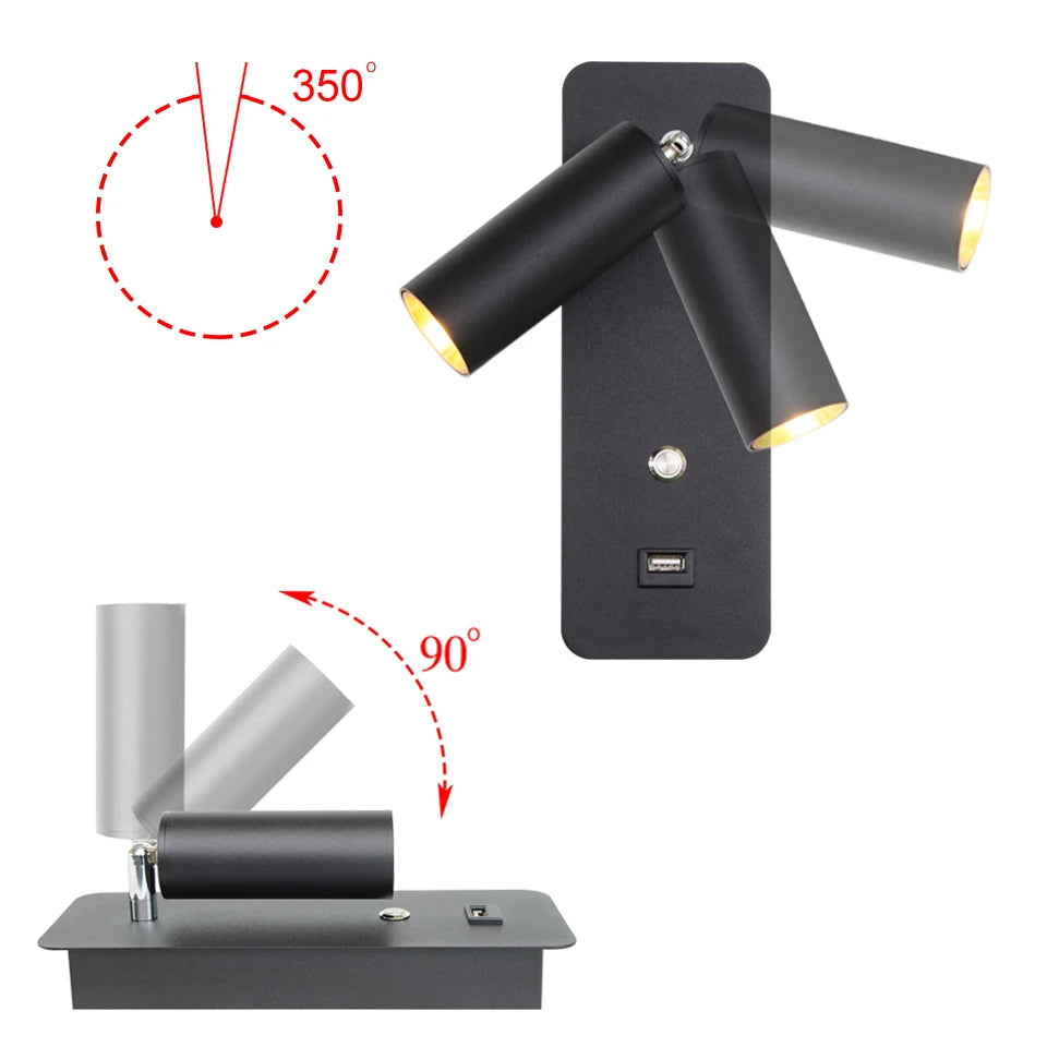 LuxRoyale Dimmable Bedside Reading Wall Lamp With USB Charging