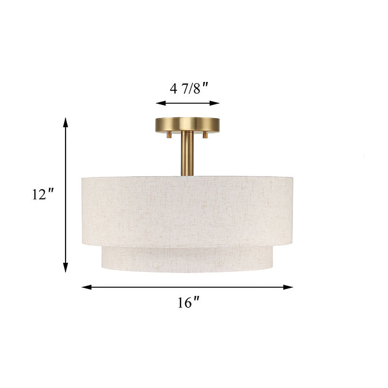 RoyaleGlow Modern Double-Tier Fabric Drum Flush Mount Ceiling Light