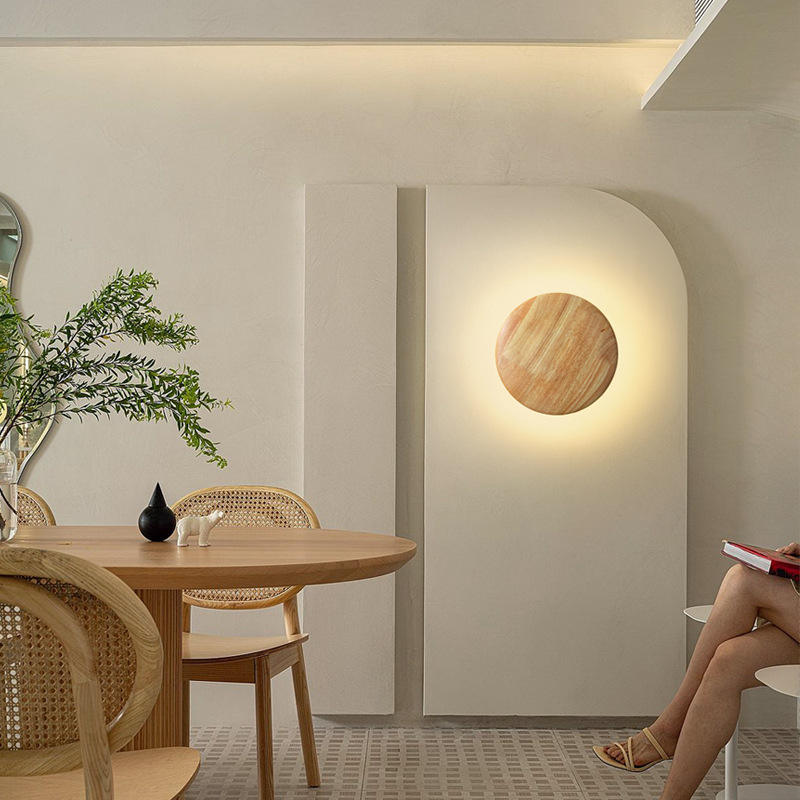 LuxRoyale Designer Circular Wooden Wall Light with Warm LED Glow