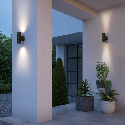 LuxRoyale Gold & Black Outdoor Up Down Wall Sconce - 12W IP65 LED Exterior Light