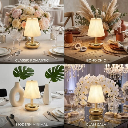 RoyaleGlow USB-C Rechargeable Cordless Table Lamp with Pleated Shade for Events