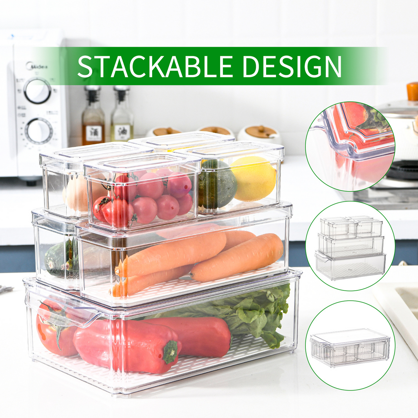 LuxRoyale Premium Clear Refrigerator Organizer Bins Stackable Food Storage Set of 10