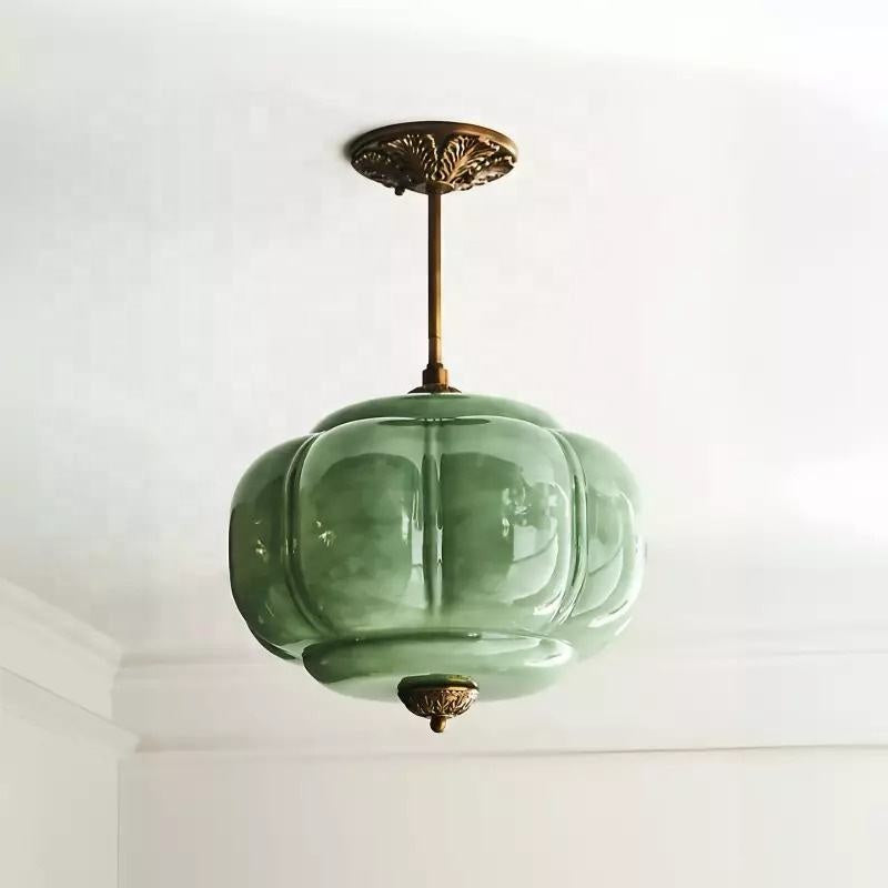 Royelux Vintage Milk Glass Semi-Flush Mount Pendant Light with Brass Accents