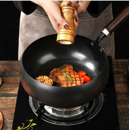 LuxRoyale Cast Iron Potbelly Pan with Lid Heavy-Duty Even Heat Frying Cookware