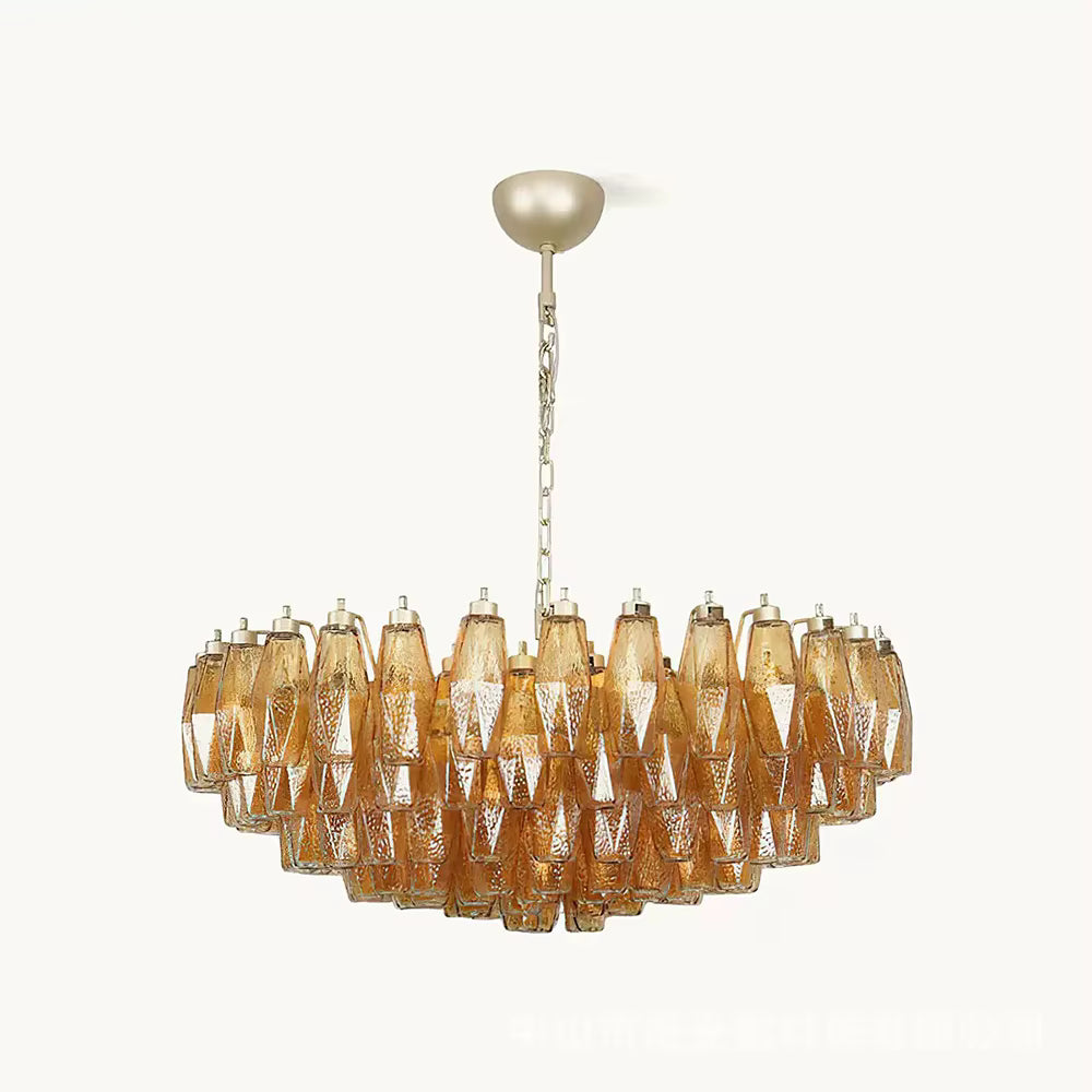 LuxRoyale Amber Murano Glass Chandelier - Geometric Hanging Light Fixture
