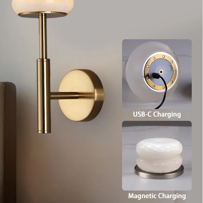 Royelux Rechargeable Alabaster Wall Sconce - Cordless LED Lamp for Bathroom & Hotel Design