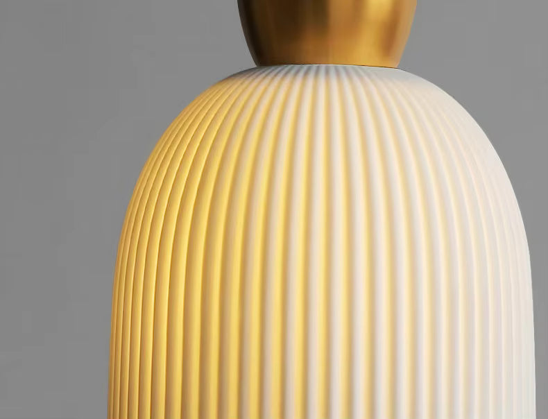 Royelux Modern Pleated Ceramic Pendant Light with Brass Accent for Kitchen Island