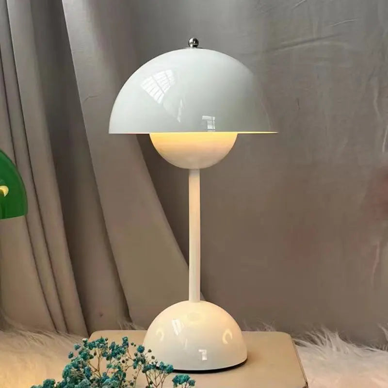 Cordless Mushroom Modern Table Lamp - Dimmable LED with 3 Color Modes - White