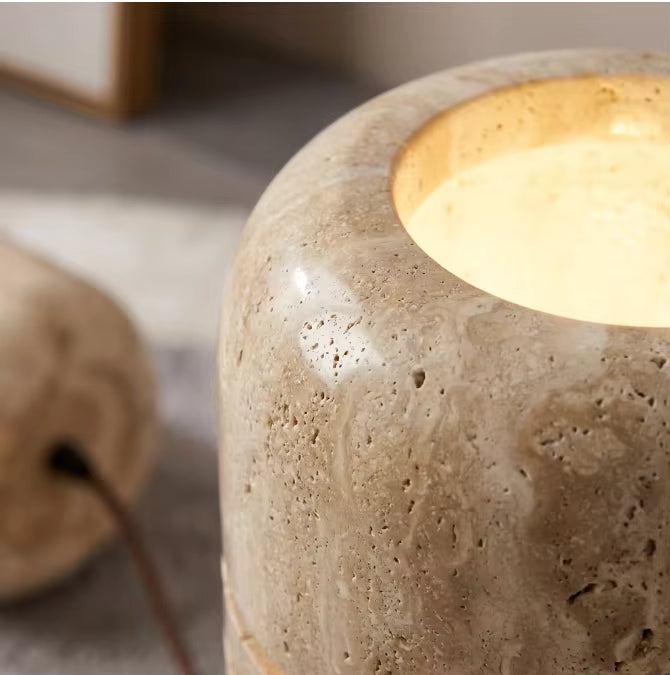 RoyaleGlow Natural Travertine Stone Floor Lamp Sculptural Column Light