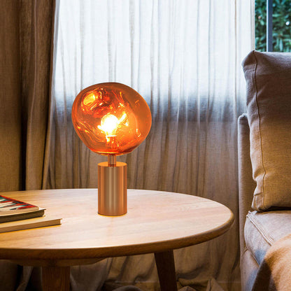 LuxRoyale Amber Glass Table Lamp with Polished Gold Base, Modern Desk Light