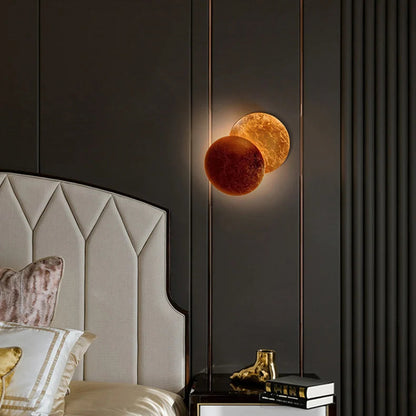 Luxora Modern Eclipse LED Wall Light, Gold Dual Circle Sconce for Bedroom