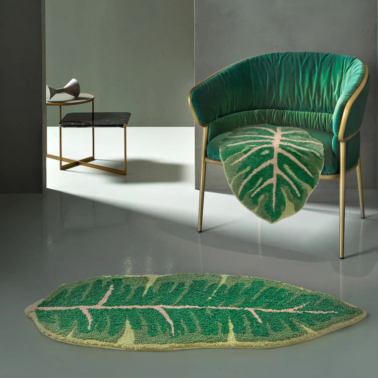 LuxRoyale Monstera Leaf Bath Mat - Soft Absorbent Tropical Area Rug