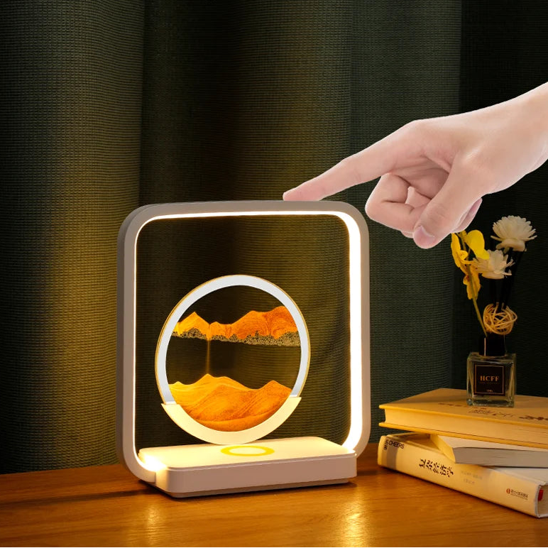 Royelux 3D Moving Sand Art Lamp with 15W Wireless Charger & LED Desk Light