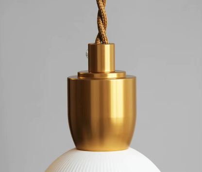 Royelux Modern Pleated Ceramic Pendant Light with Brass Accent for Kitchen Island