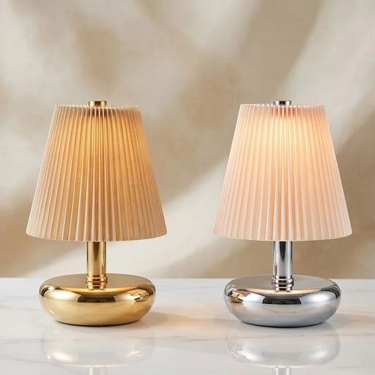RoyaleGlow USB-C Rechargeable Cordless Table Lamp with Pleated Shade for Events