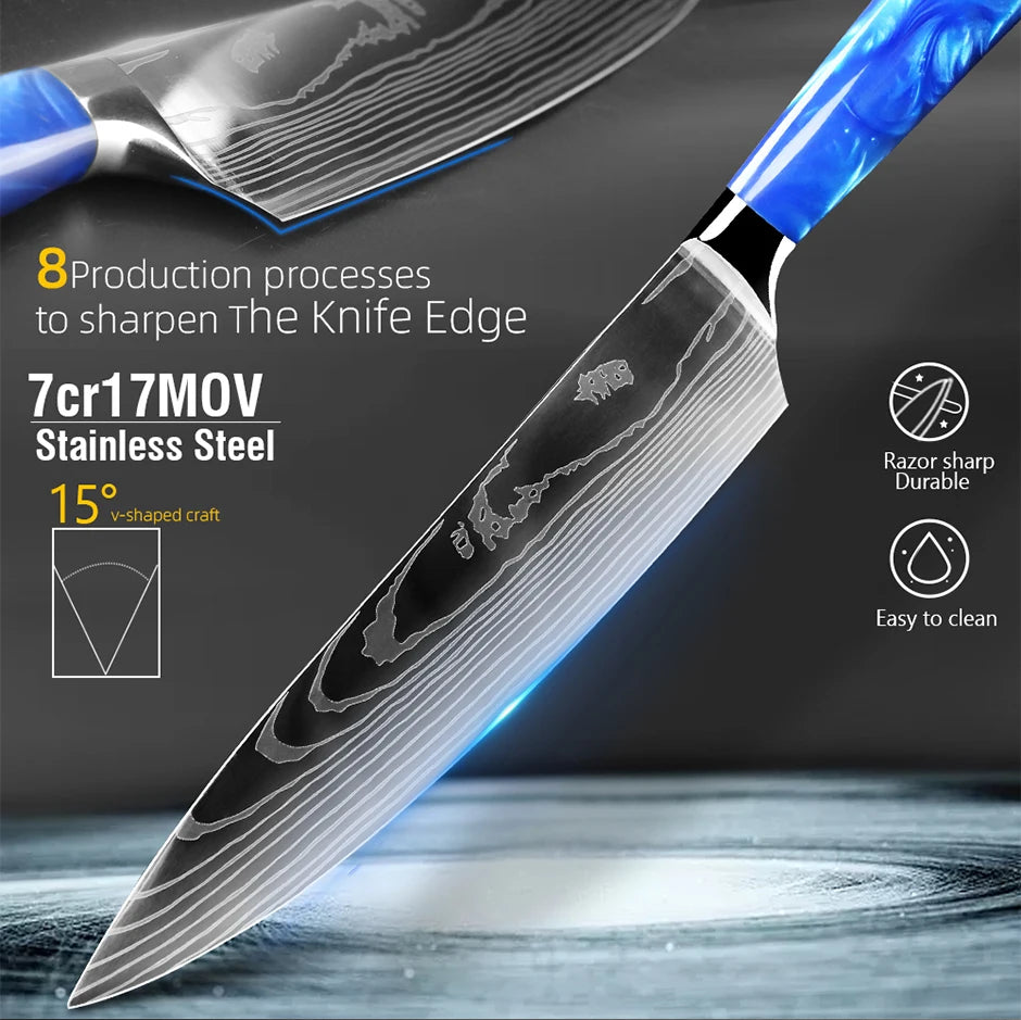 Royaleva 8-Piece Chef Knife Set - High-Carbon Steel, Ergonomic Pakkawood Handles