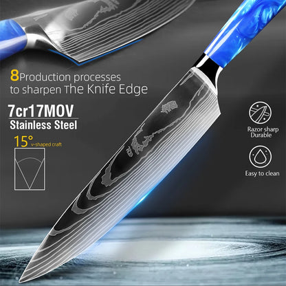 Royaleva 8-Piece Chef Knife Set - High-Carbon Steel, Ergonomic Pakkawood Handles