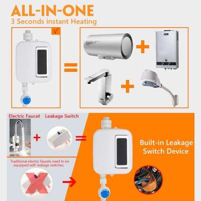 Luxora Portable Water Heater | Tankless Hot Water Heater Electric 3500W | Temperature Control Knob