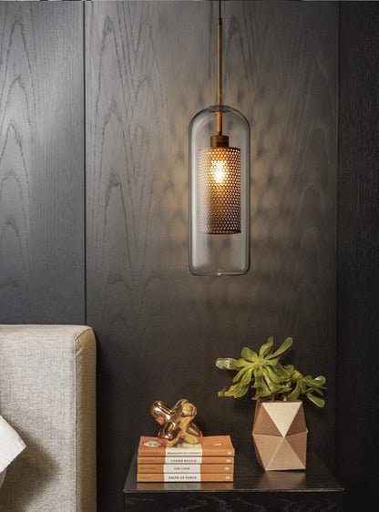 LuxRoyale Double-Layer Glass Pendant Light With Inner Mesh Core and Outer Glass Shade