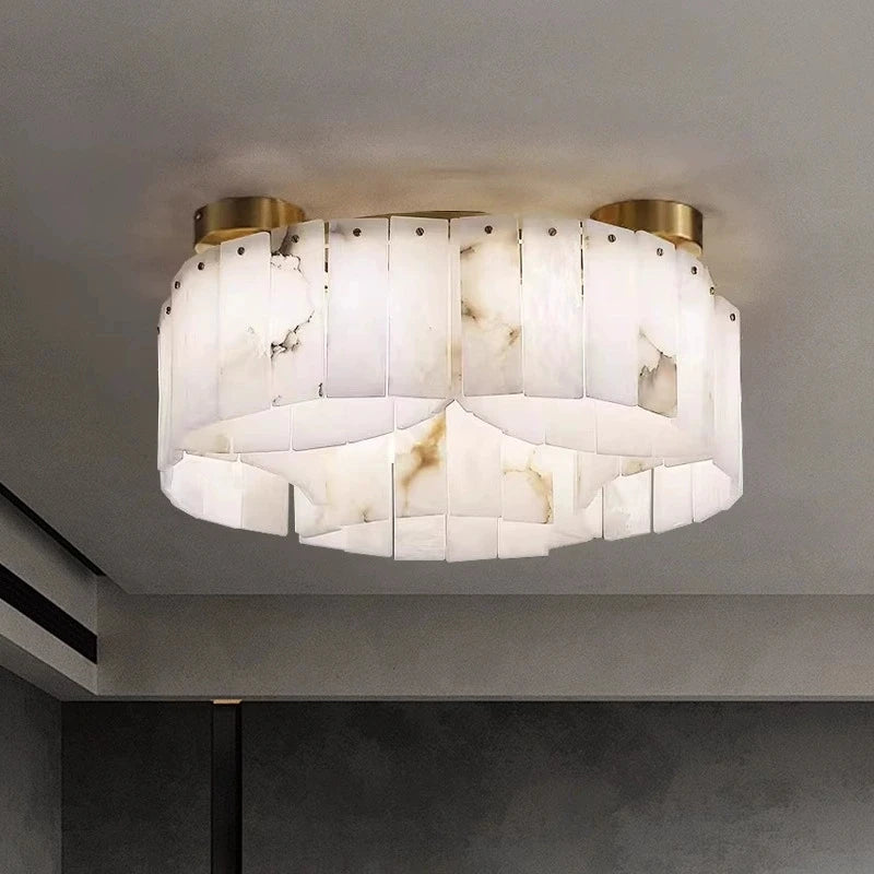 RoyaleGlow Modern Alabaster Flush Mount Ceiling Light for Living Room & Hotel