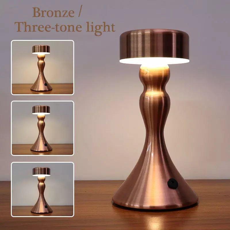 RoyaleGlow Luxury Table Lamp - Touch-Control, Cordless, Wireless Charging, LED Warm Light - Bronze