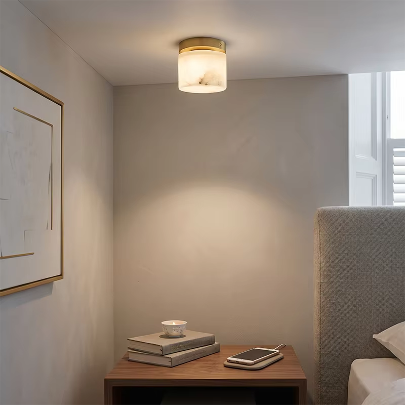 RoyaleGlow Alabaster Brass Flush Mount Ceiling Light - Modern Globe Fixture