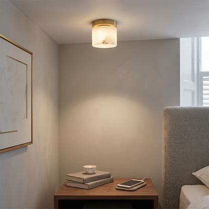 RoyaleGlow Alabaster Brass Flush Mount Ceiling Light - Modern Globe Fixture
