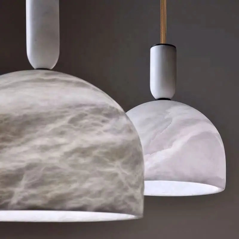 RoyaleGlow Modern Alabaster Pendant Light - Natural Stone & Copper Hanging Lamp