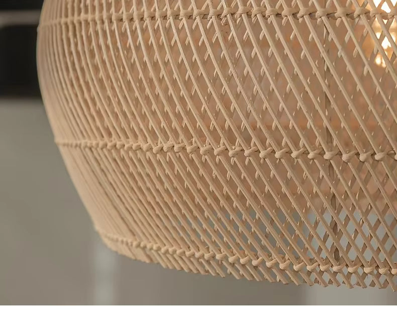 RoyaleGlow Woven Rattan Pendant Light Natural Bamboo Hanging Lamp Fixture For Dining Room