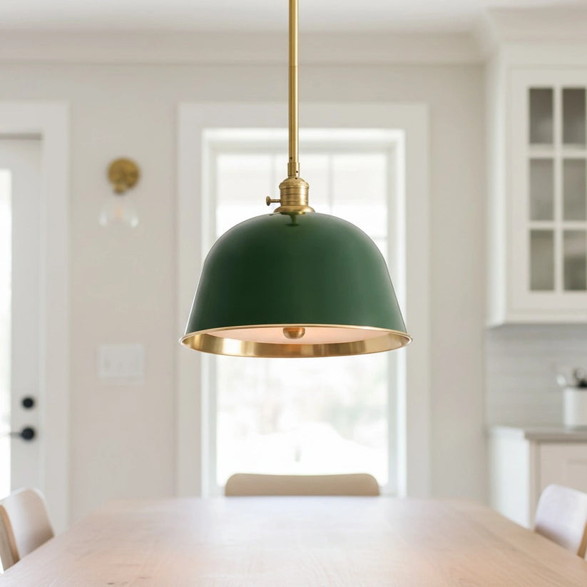 RoyaleGlow Modern Industrial Bell Pendant Light - Gold & Cream Metal Shade