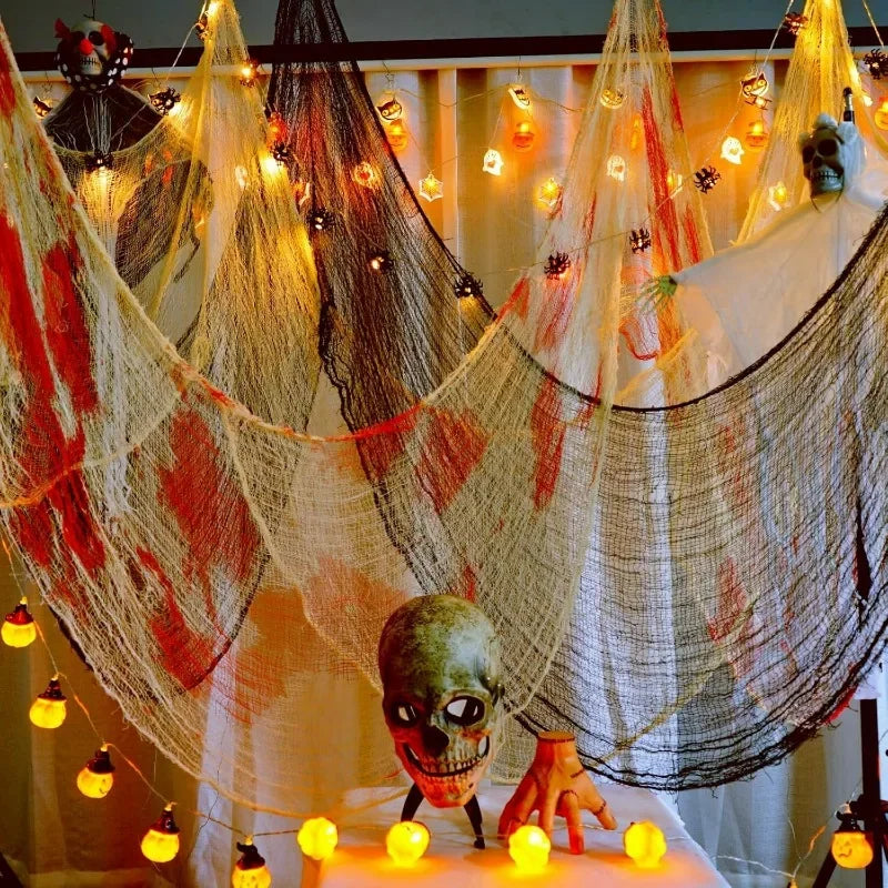 Halloween Bloody Creepy Gauze Cloth Large Black Gauze Spooky Blood Fabric Cloth for Halloween Party Home Outdoor Yard Decoration 1