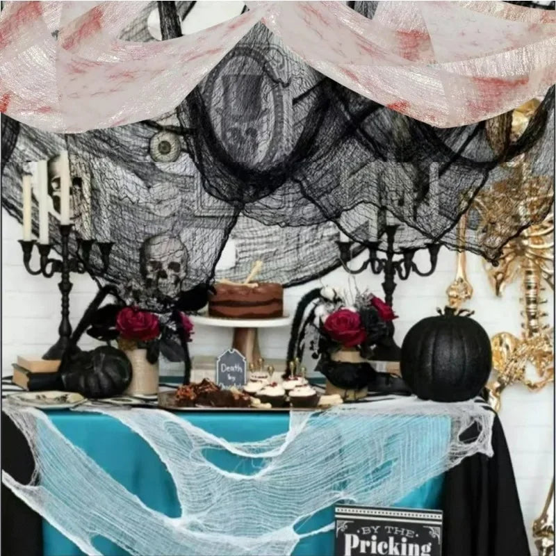 Halloween Bloody Creepy Gauze Cloth Large Black Gauze Spooky Blood Fabric Cloth for Halloween Party Home Outdoor Yard Decoration 2