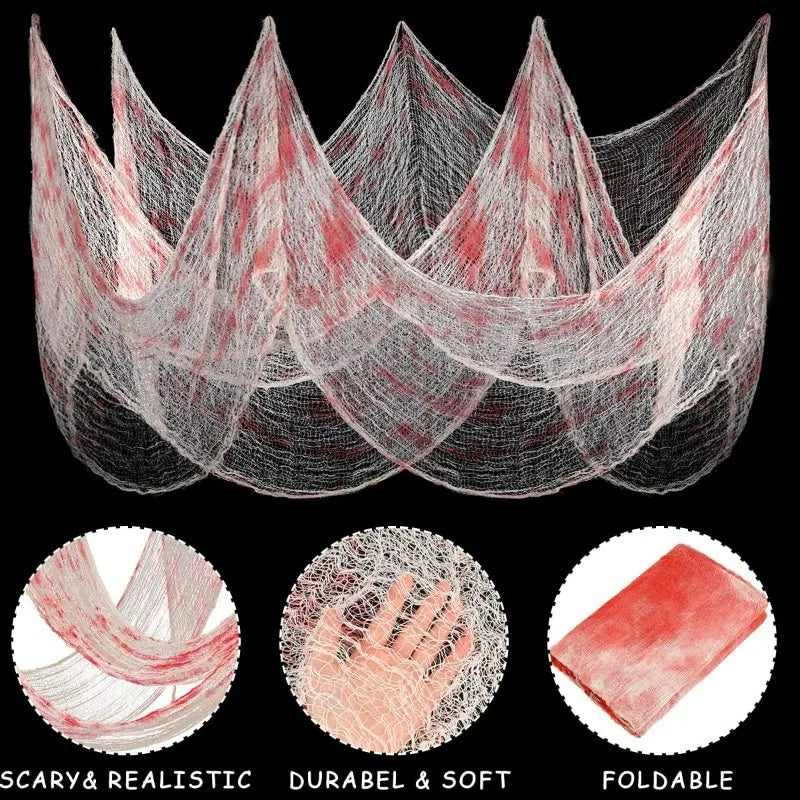 Halloween Bloody Creepy Gauze Cloth Large Black Gauze Spooky Blood Fabric Cloth for Halloween Party Home Outdoor Yard Decoration 4