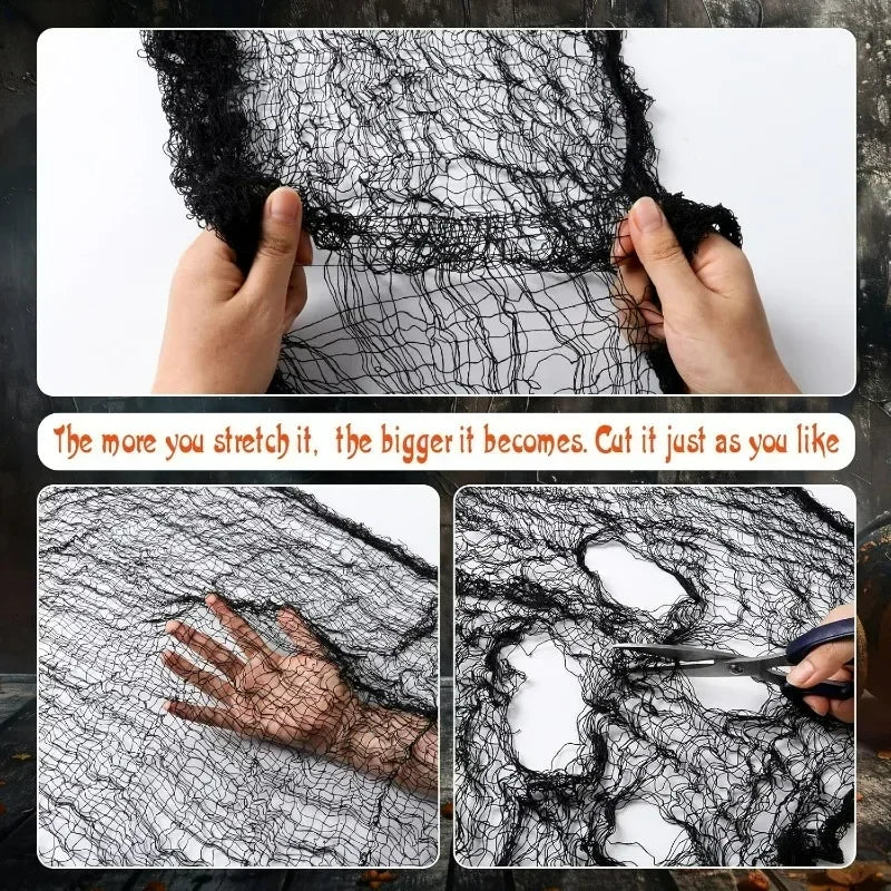 Halloween Bloody Creepy Gauze Cloth Large Black Gauze Spooky Blood Fabric Cloth for Halloween Party Home Outdoor Yard Decoration 5