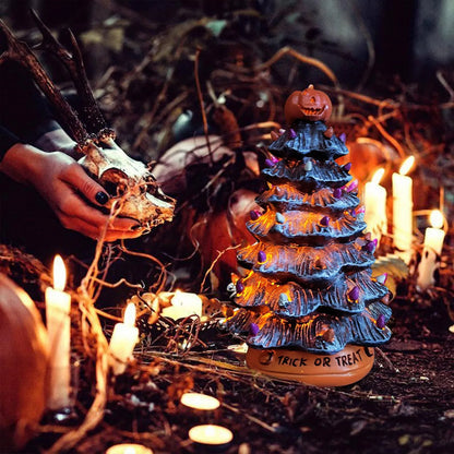 Halloween Ceramic Ornament Creative LED Christmas Tree Pumpkin Lighted Decorative Lamp Statue Home Decoration Supplies 2