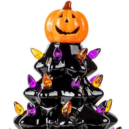 Halloween Ceramic Ornament Creative LED Christmas Tree Pumpkin Lighted Decorative Lamp Statue Home Decoration Supplies 4