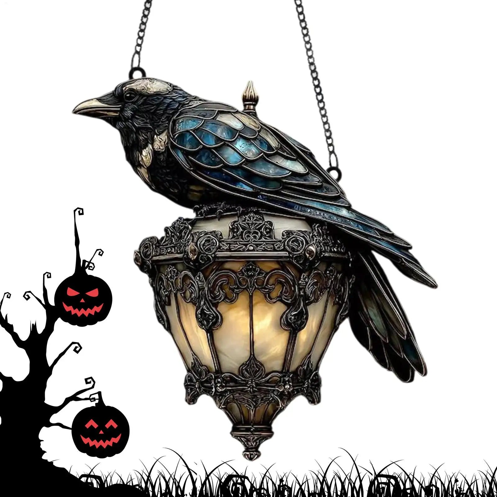 Halloween Crow Painted Glass Lantern 2D Acrylic Sign Home Decorations Gothic pendant light Decorative pendant 2