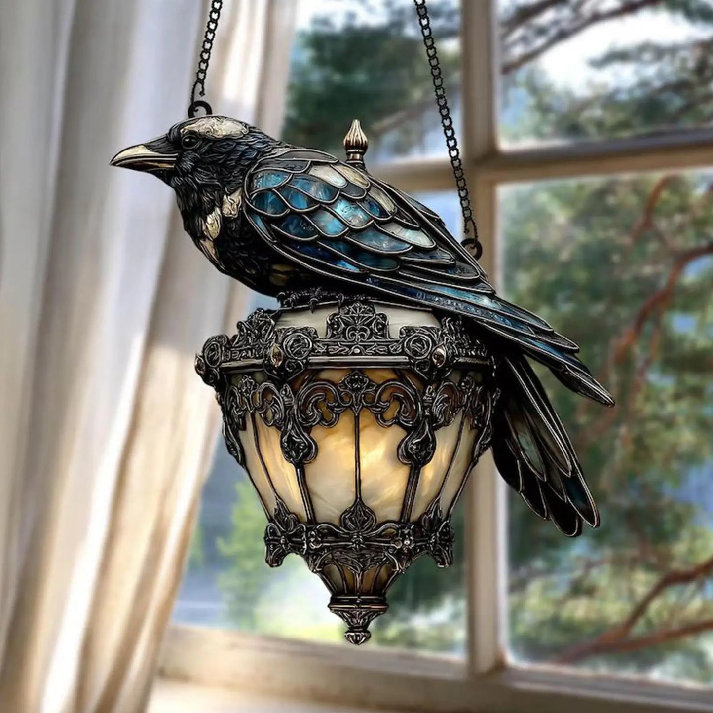 Halloween Crow Painted Glass Lantern 2D Acrylic Sign Home Decorations Gothic pendant light Decorative pendant 3