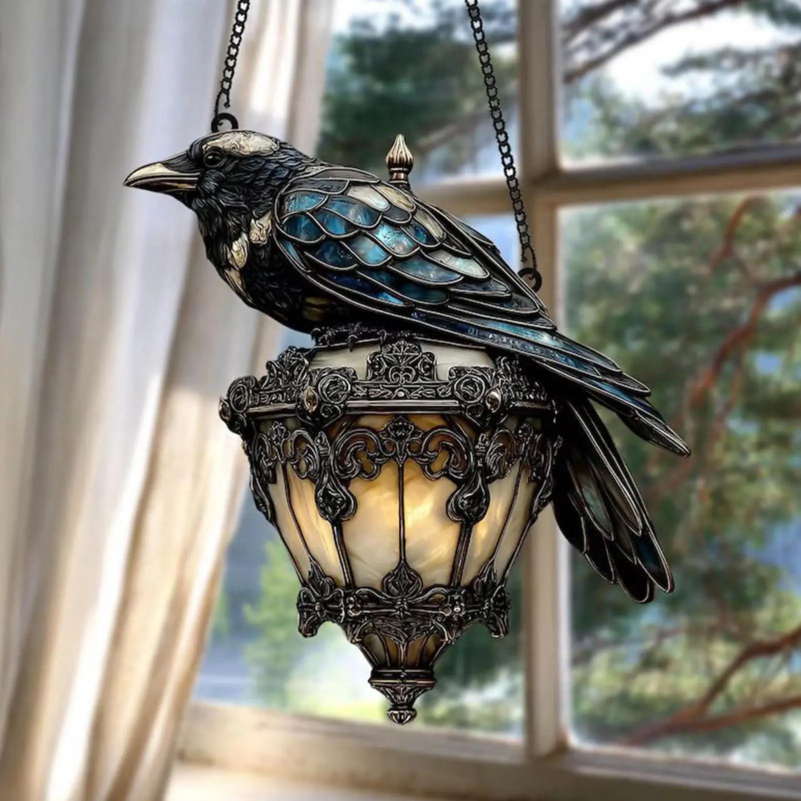 Halloween Crow Painted Glass Lantern 2D Acrylic Sign Home Decorations Gothic pendant light Decorative pendant 3